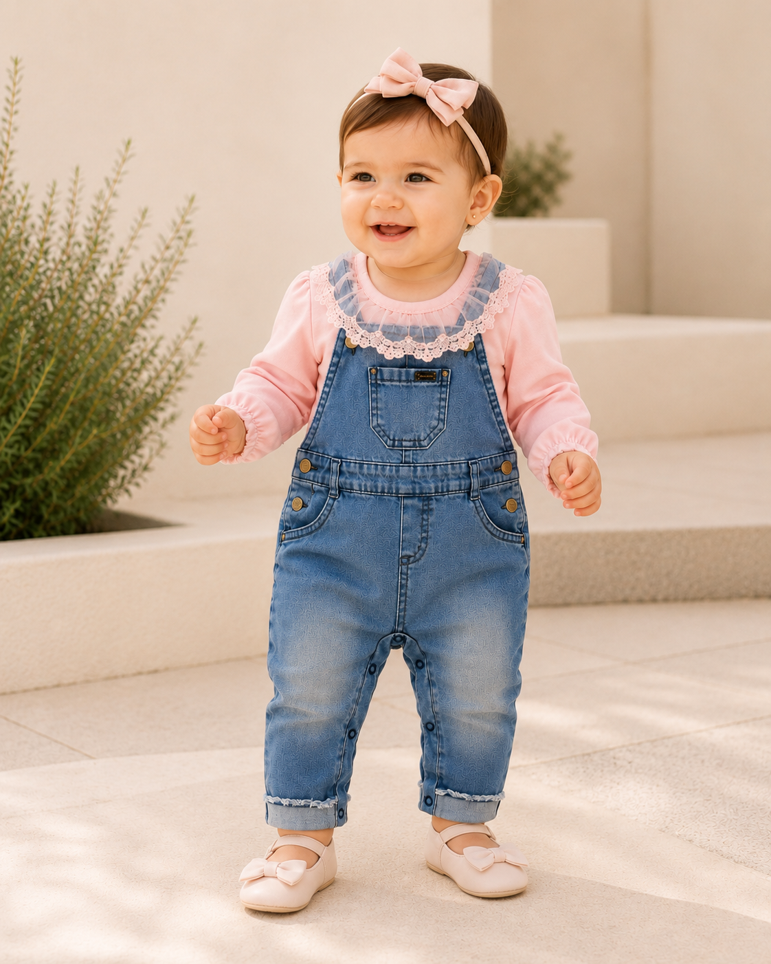 Conjunto Jardineira Jeans Doce Encanto